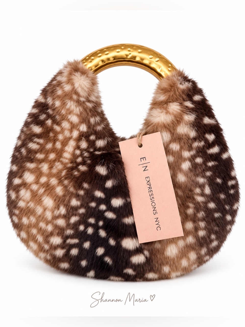 *NWT* Expressions NYC Faux Fur Gold Handle Hobo Bag Y2K Coquette Statement Purse